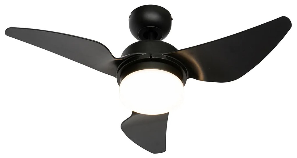 Wentylator sufitowy z lampą czarny 86,7 cm z LED z funkcją ściemniania i pilotem - Yuki Nowoczesny Oswietlenie wewnetrzne