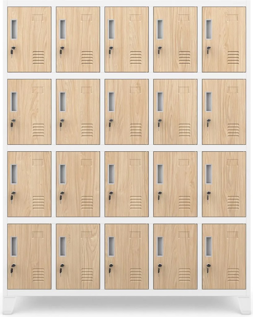 Szafa BHP 20-skrytkowa 136x45x172 cm Eco Design Robert, biały/dąb sonoma