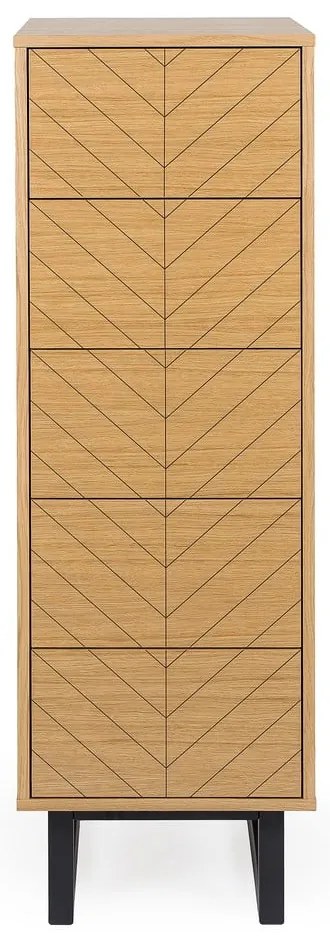 Komoda w dębowym dekorze Woodman Mora Narrow Herringbone Print
