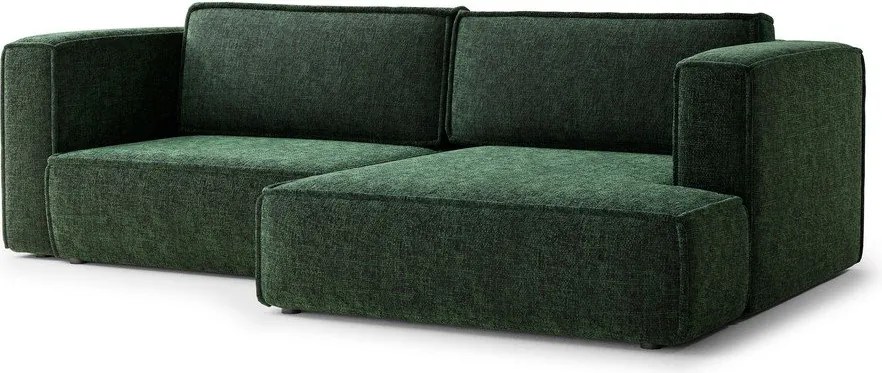 Ciemnozielony rozkładany/ze schowkiem narożnik z tkaniny szenilowej (prawostronny/z szezlongiem) Velto – Maison de Rêve