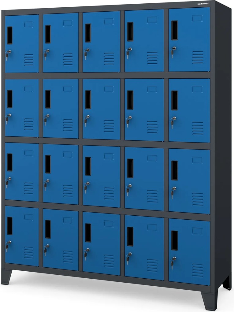 Szafa BHP 20-skrytkowa 136x45x172 cm Robert, antracyt/niebieski
