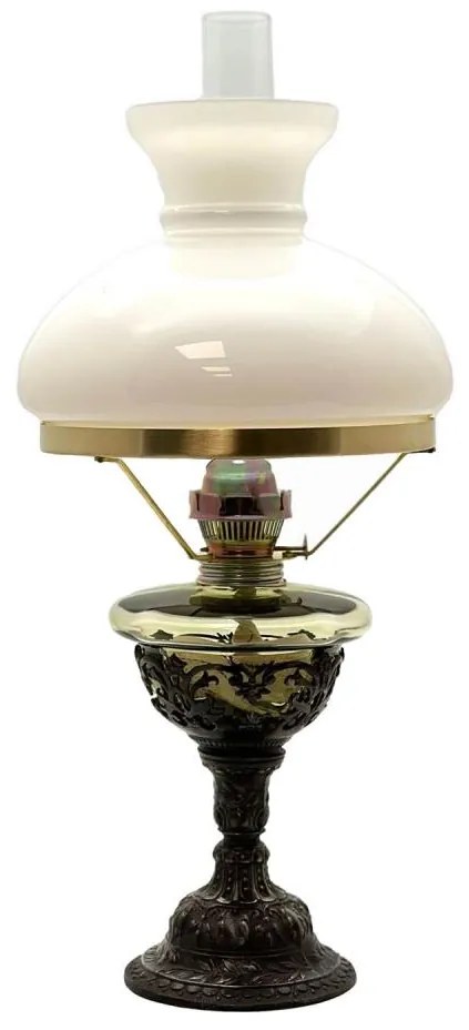 Lampa naftowa RŮŽENA 50 cm zielona leśna z cynowym zdobieniem