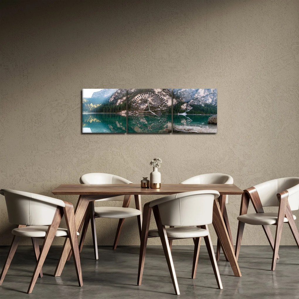 Obraz górskiego jeziora (z zegarem) (90x30 cm)