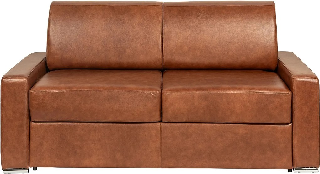 Kanapa rozkładana 4-osobowa w karmelowej skórze bawolej vintage - Powierzchnia spania 160 cm - Materac 22 cm z pamięcią kształtu CALITO