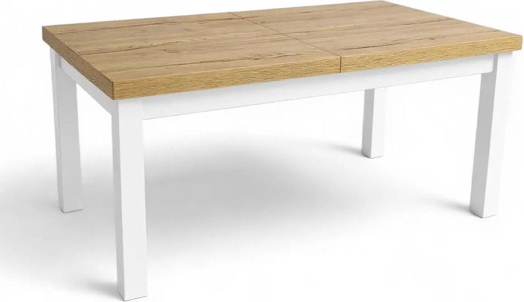 Solidny stół rozkładany R-7 100x200/300 biały/blat dąb Halifax + nogi drewniane