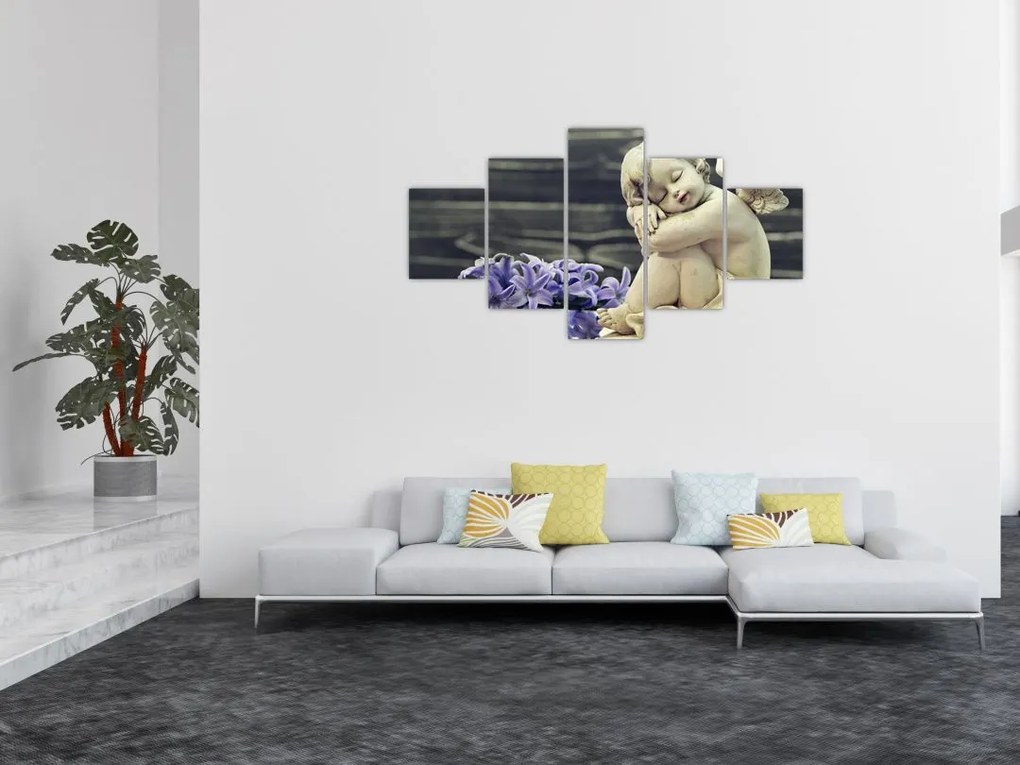 Obraz anioła z kwiatem (125x70 cm)