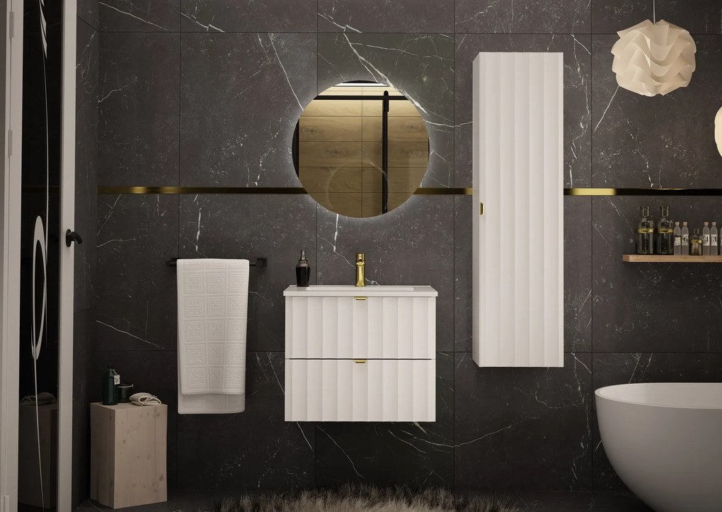 Szafka do łazienki z umywalką wpuszczaną Arcos 06, biały mat, 60 cm - zestaw 3