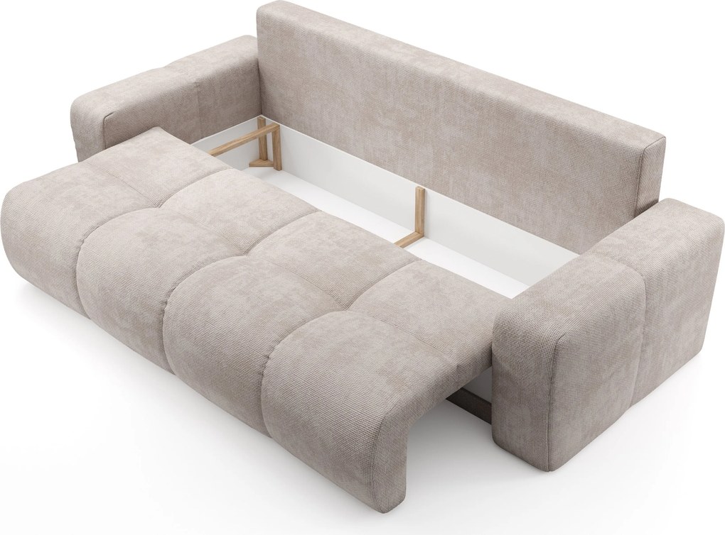 Masseno Sofa DUCA z funkcją spania i pojemnikiem na pościel, Rozkładana sofa - Beżowy, FLOW 03