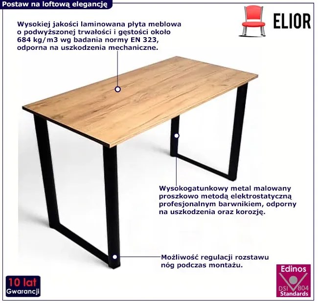 Industrialny stół na metalowych nogach 120x60 dąb craft złoty - Elsi