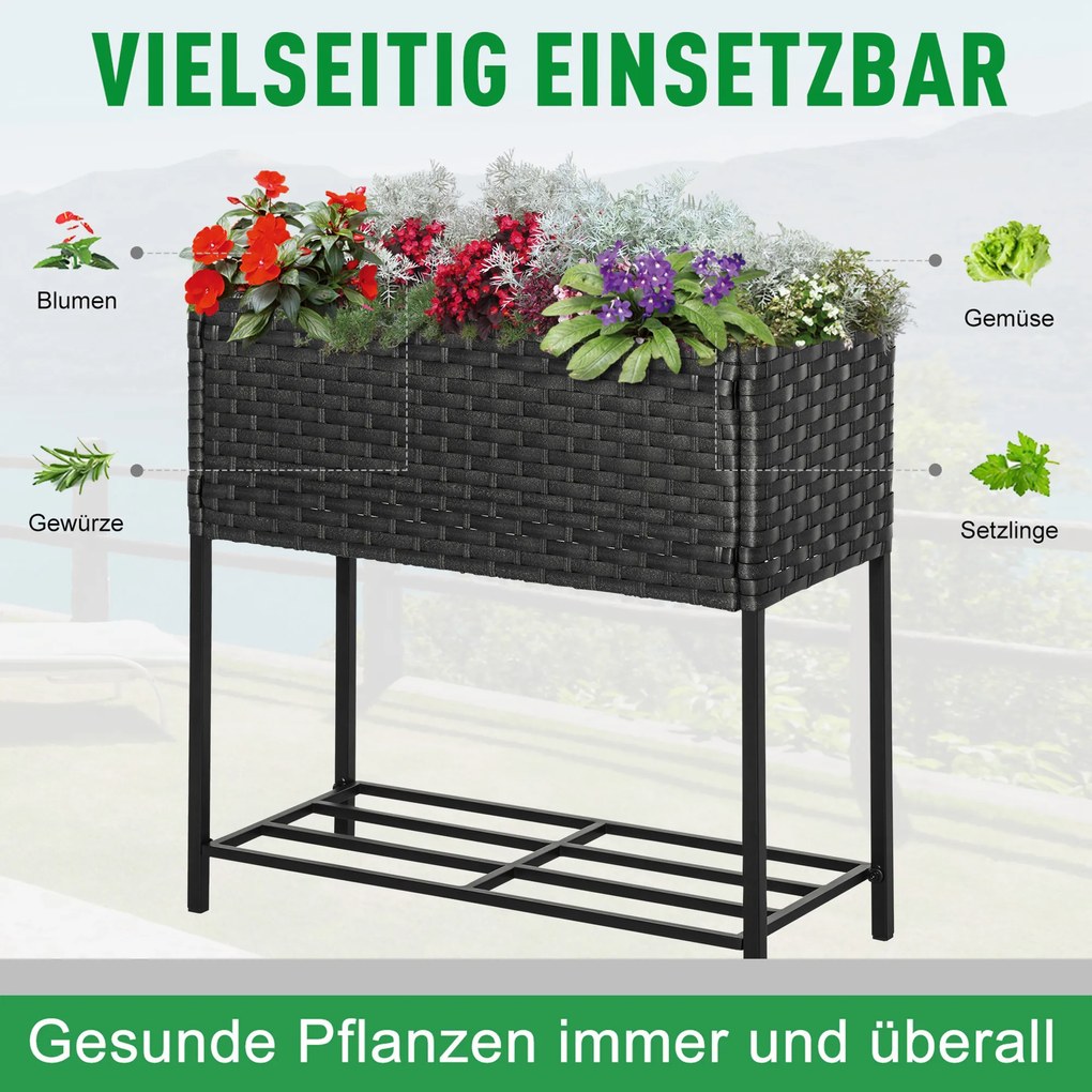 Outsunny Wysoka Rabata Donica Skrzynia na Kwiaty z Półką Ratan Brązowy Praktyczny i Dekoracyjny Element | Aosom PL