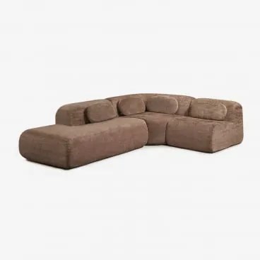 Sofa Modułowy Narożny 3-częściowy Z Lewym Szezlongiem Z Weluru Pakowany Próżniowo Merida Szenila Karmelowy Brąz - Sklum