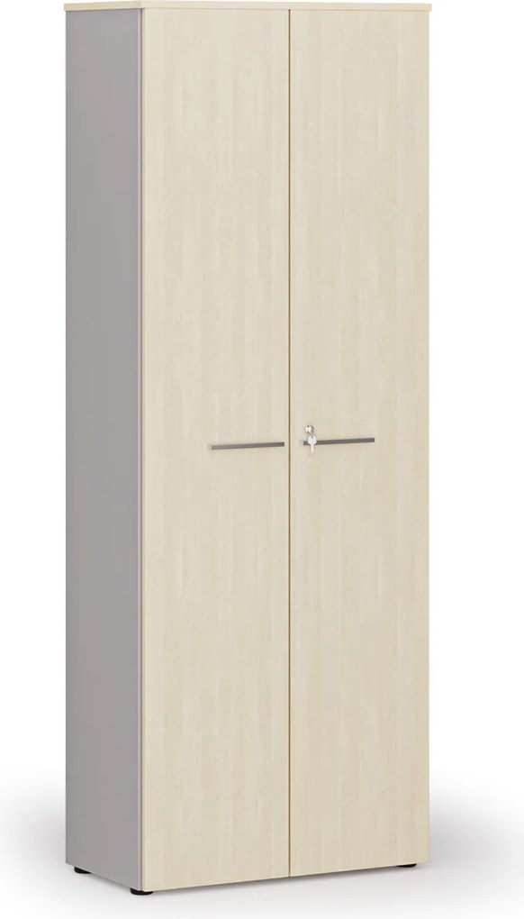 Szafa biurowa z drzwiami PRIMO GRAY, 800 x 420 x 2128 mm, szary/brzoza