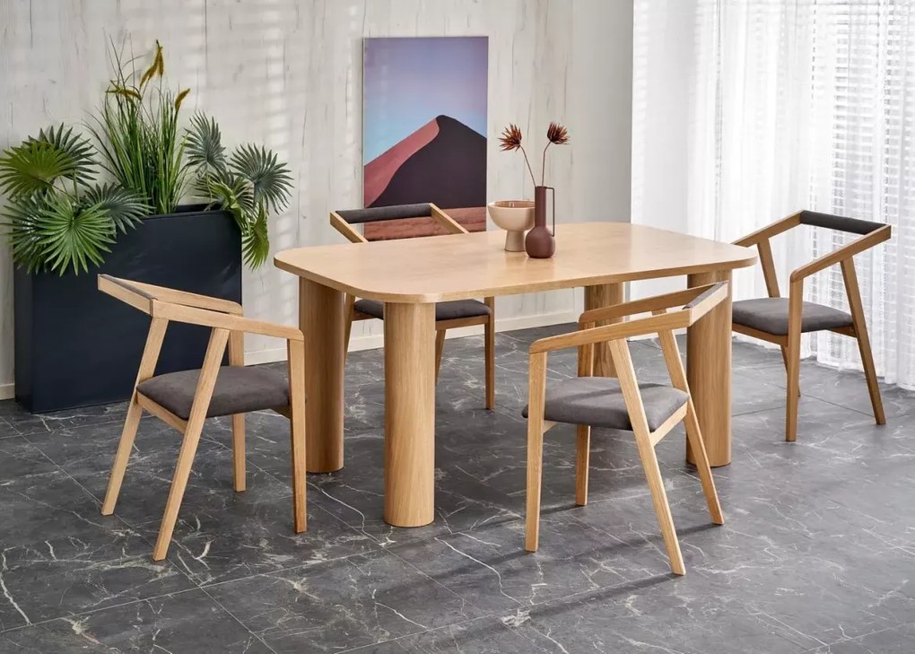 Nowoczesny prostokątny stół Casey z rozkładanym blatem 160-240 cm z naturalnej okleiny w kolorze dąb naturalny do kuchni salonu