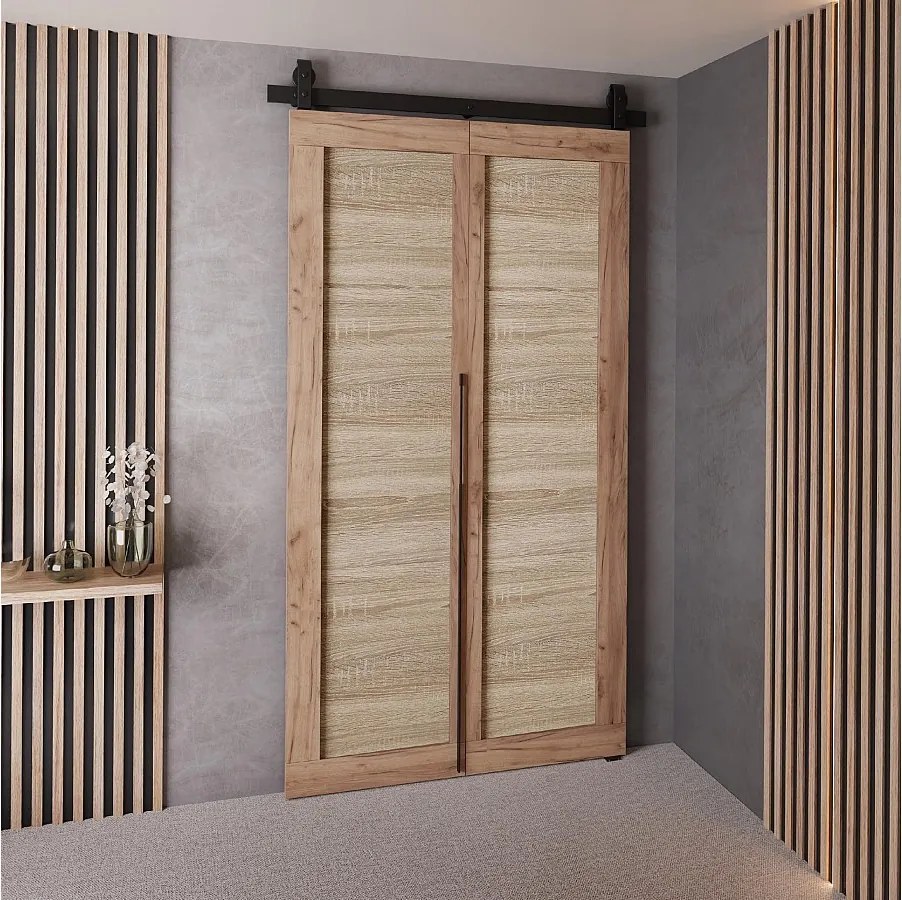 Drzwi Przesuwne QUDIO M1 Dąb Craft Złoty + Dąb Sonoma 90