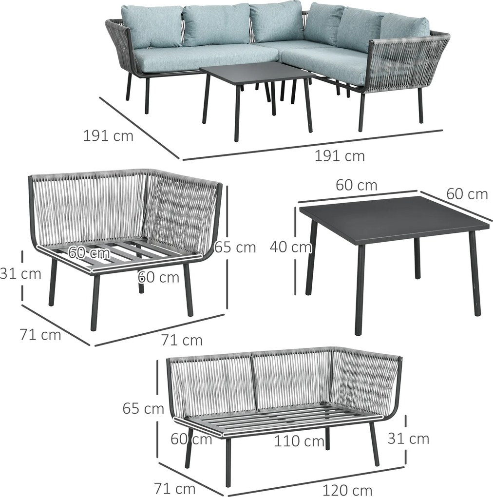 Outsunny Zestaw Mebli Ogrodowych Rattanowych 4 Części Aluminiowe Ramy Poduszki Komfort Balkon Elegancki Design | Aosom PL