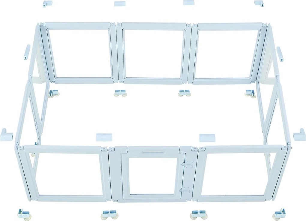 Klatka dla Psów SucceBuy, 193 x 124,5 x 76,5 cm, Klatka dla Szczeniąt, z Przezroczystymi Okienkami i Zamkiem, Rama w Kolorze Niebieskim