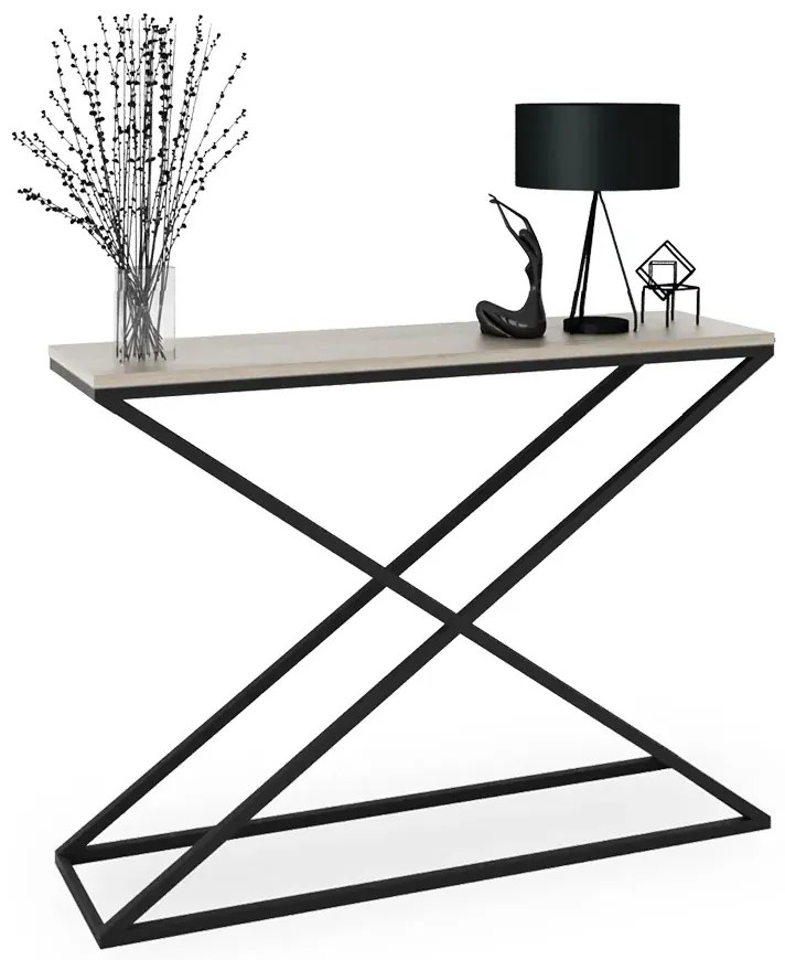 Nowoczesna konsola z metalowym stelażem czarny + dąb sonoma S7-F14