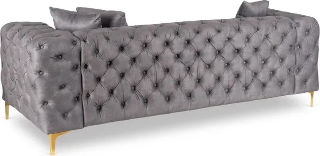 Sofa SORRENTO 3S Trzyosobowa Szara Welurowa Glamour