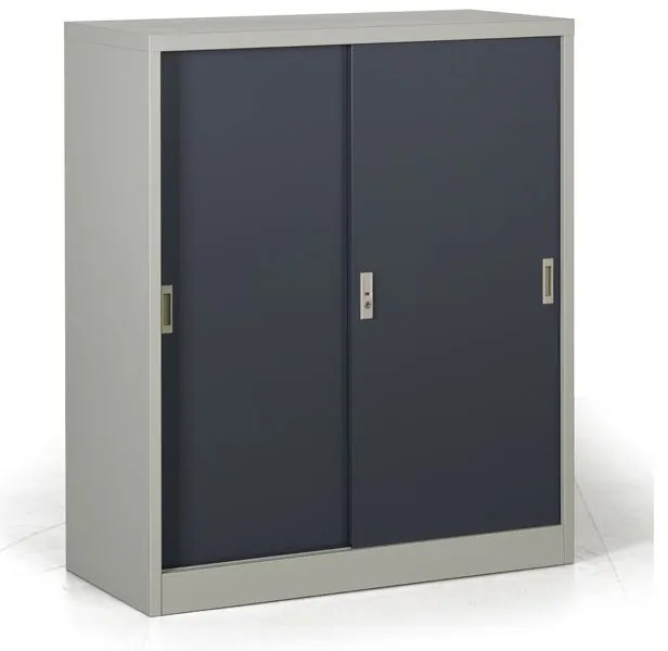 Metalowa szafa z przesuwnymi drzwiami, 2 półki, 1000 x 1200 x 450 mm, ciemnoszary
