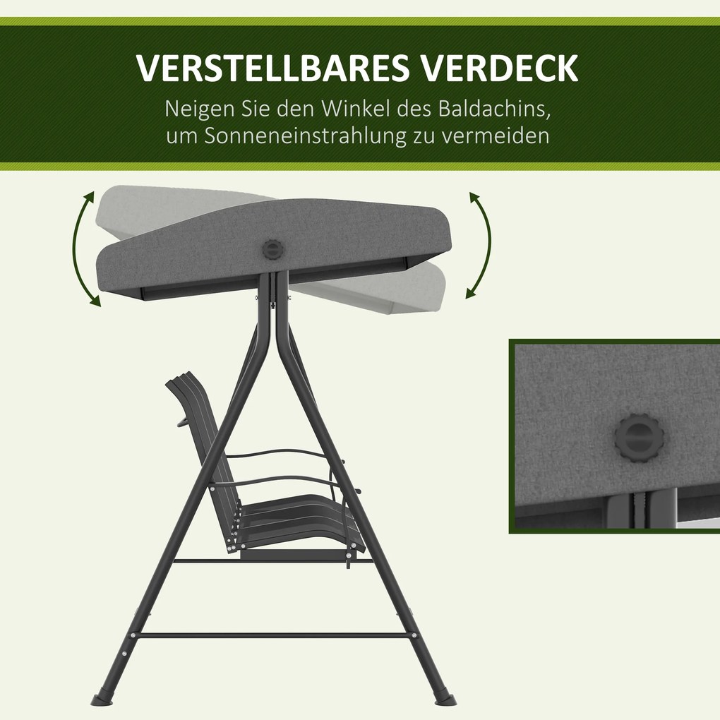 Outsunny Huśtawka Ogrodowa 3-osobowa z Regulowanym Dachem Szara | Aosom PL