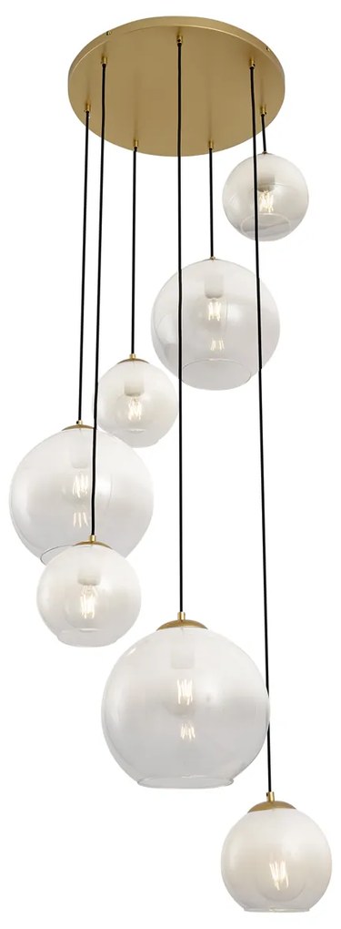 Lampa wisząca w stylu Hotel Chic mosiężna z białym okrągłym szkłem 7-punktowa - MistyElegancki hotelowy Oswietlenie wewnetrzne