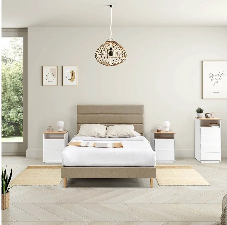 Rama łóżka platformowego Aroma z pikowanym zagłówkiem, 30 cm, 140x190 cm, beżowy.