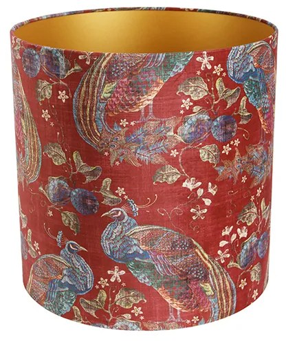 Abażur welurowy czerwony wzór pawia 40/40/40 wewnątrz złoty
