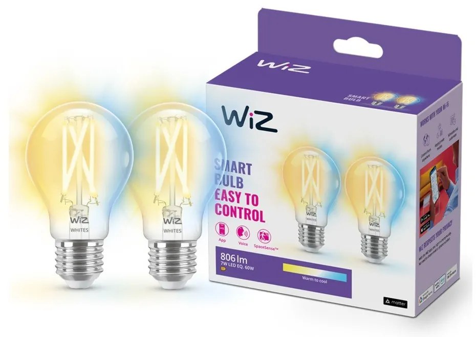 Inteligentne żarówki filamentowe z gwintem E27 zestaw 2 szt., 7 W – WiZ