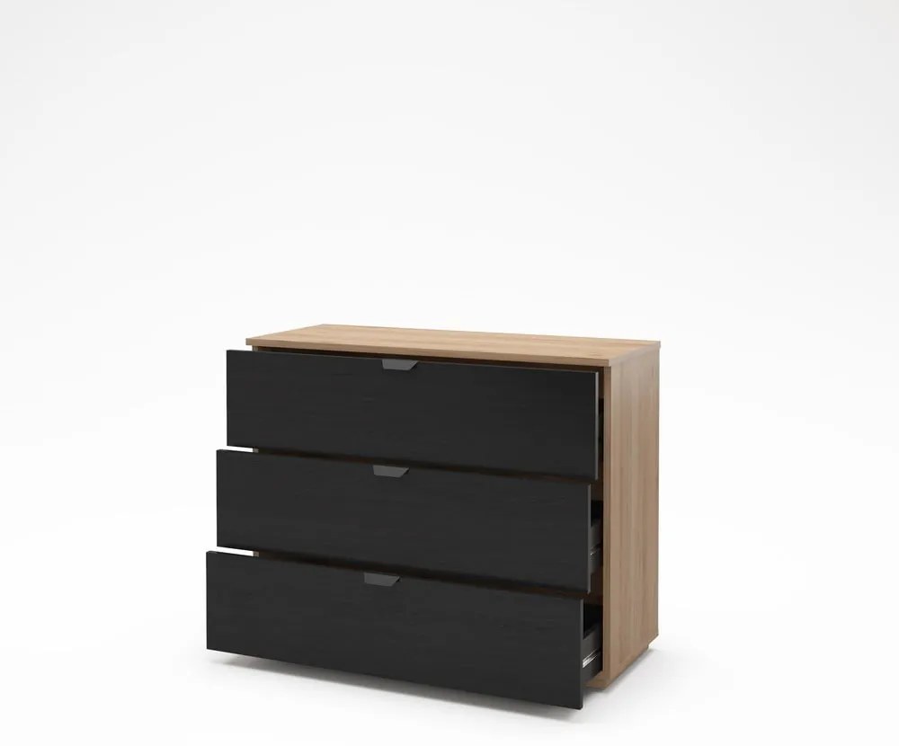 Czarno-naturalna komoda w dekorze dębu 100x80x40 cm Dennis – Marckeric