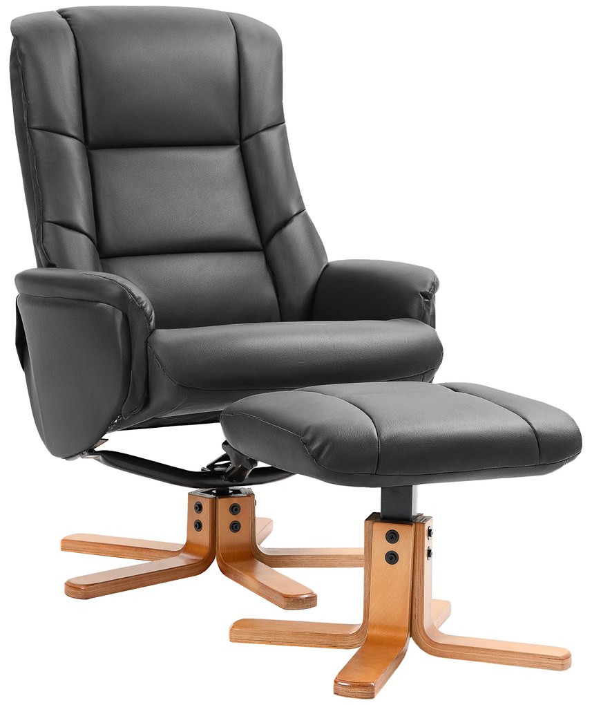 HOMCOM Fotel Wypoczynkowy z Podnóżkiem, Funkcja Leżenia, Pokrycie ze Skóry Ekologicznej, do 150 kg, 71 x 84 x 102 cm, Czarny