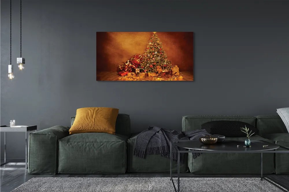 Obraz canvas na ścianę Choinka, Prezenty, Lampki i Dekoracje