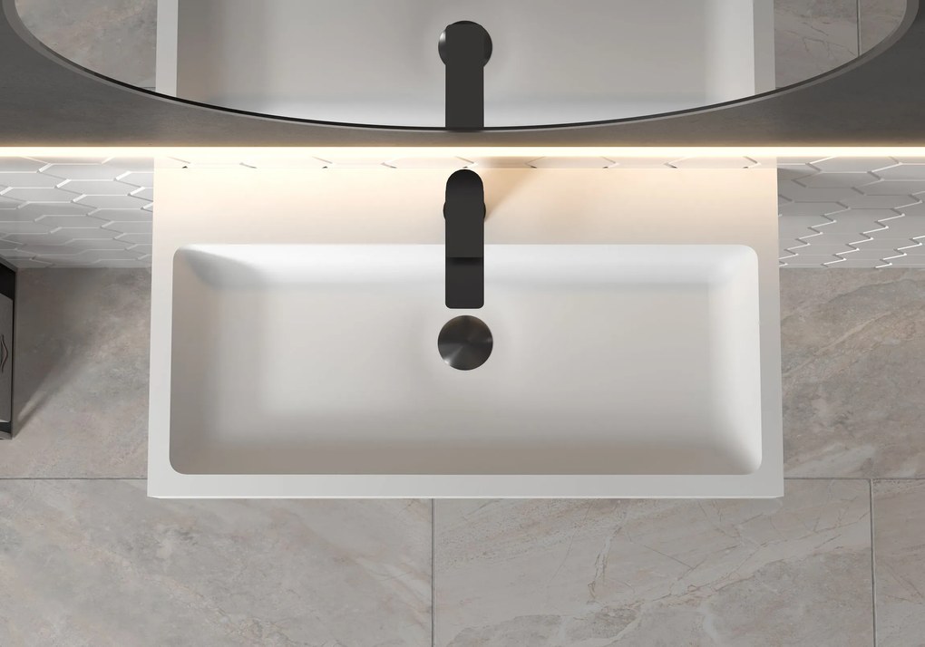 Umywalka nablatowa / ścienna PB2143Odlew mineralny - Biały mat - 80 x 42 x 10 cm