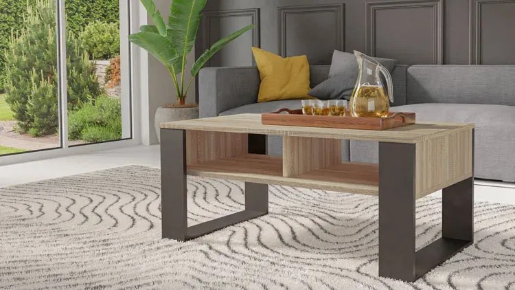Ława Salonowa Z Półką Dąb Sonoma + Czarny K5-F57