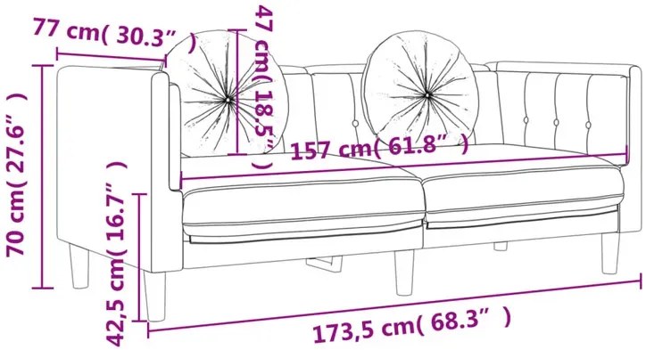 Jasnoszara aksamitna sofa 2-osobowa z poduszkami Ruler 3X