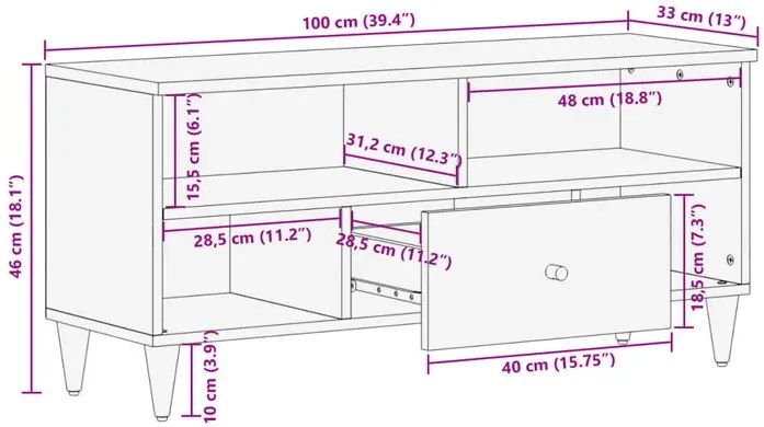 Czarna drewniana szafka RTV z szufladą F0-K66