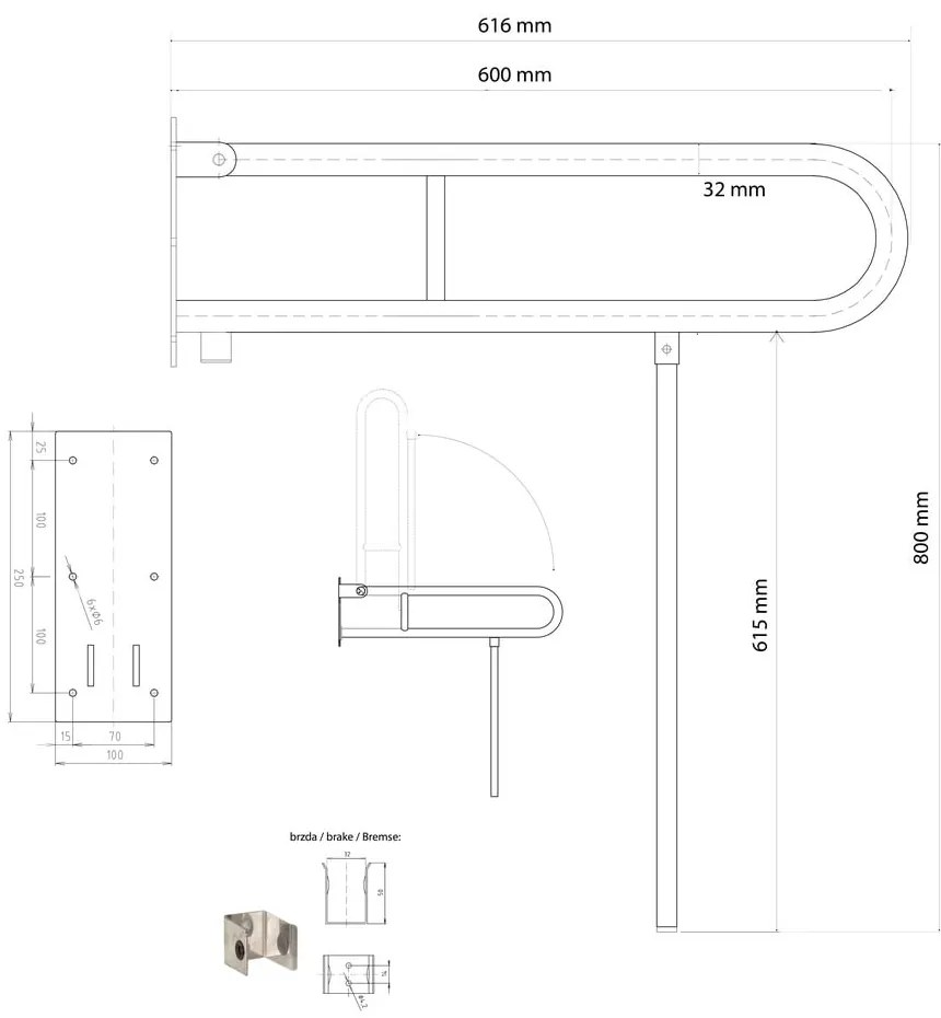 Uchwyt ścienny ze stali nierdzewnej do łazienki 62 cm Handicap – Sapho