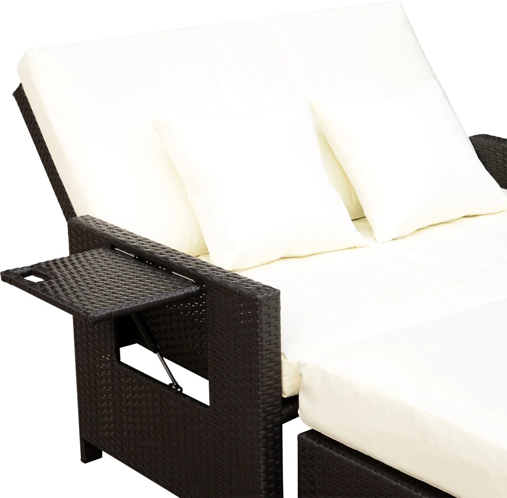 Outsunny Sofa ogrodowa z technorattanu Funkcja leżanki 2osobowa Podnóżek Brązowa z poduszkami | Aosom PL