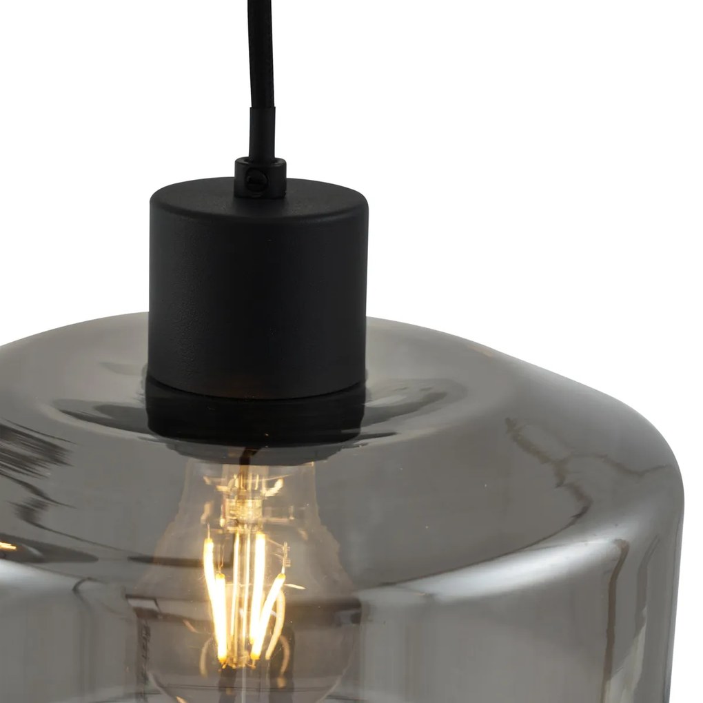 Nowoczesna lampa wisząca czarna z przydymionym szkłem 5-punktowa - Sheena