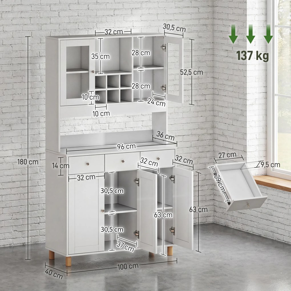 HOMCOM nowoczesny kredens witryna do salonu biała szafka na akcesoria i dzieła płyta MDF 100x40x180 cm | Aosom PL