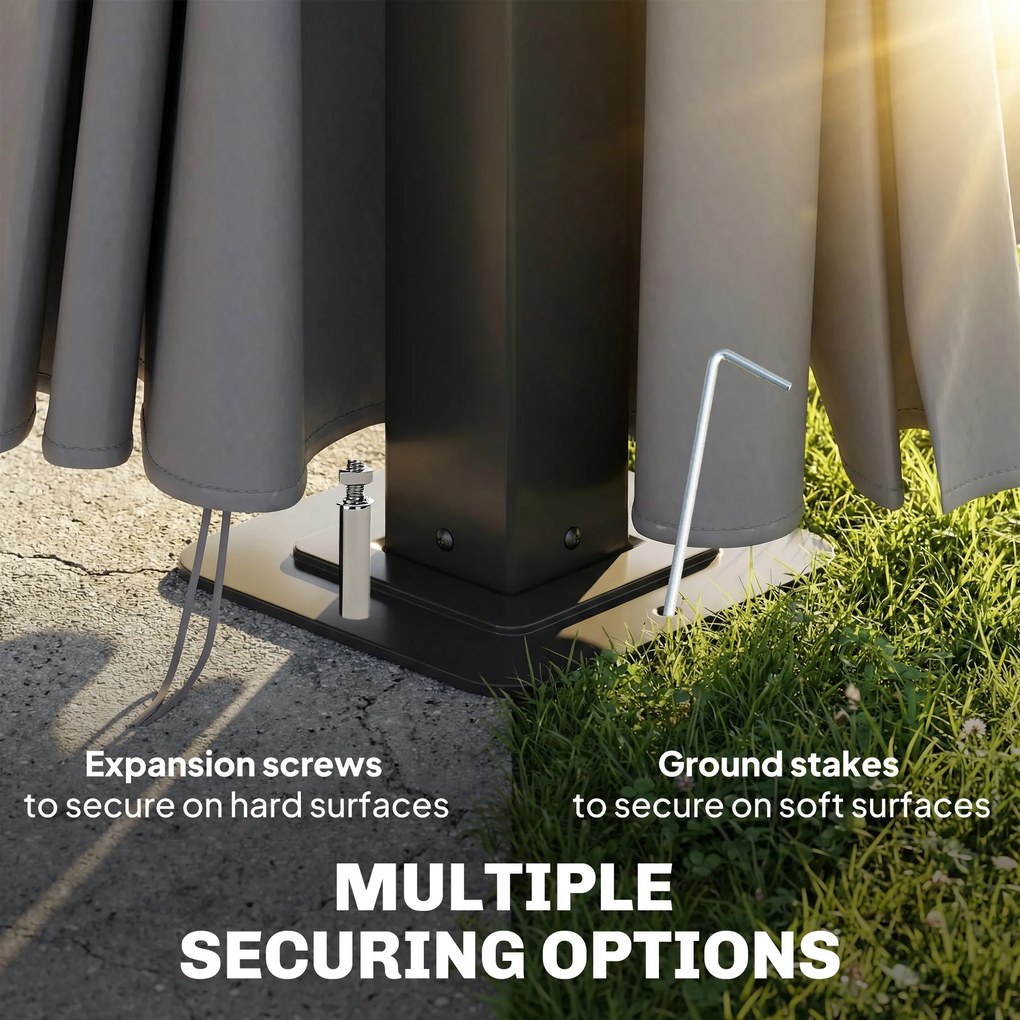 Outsunny Pawilon ogrodowy ok. 3,6x3m aluminiowy pawilon z 6 mm poliwęglanowym dwuwarstwowym dachem moskitierą 4 bocznymi panelami ciemnoszary | Aosom PL