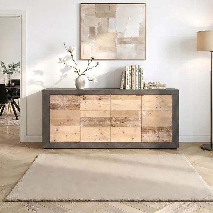 Komoda Czterodrzwiowa BLAGO 180 cm Surowy Dąb/Czarny Loft