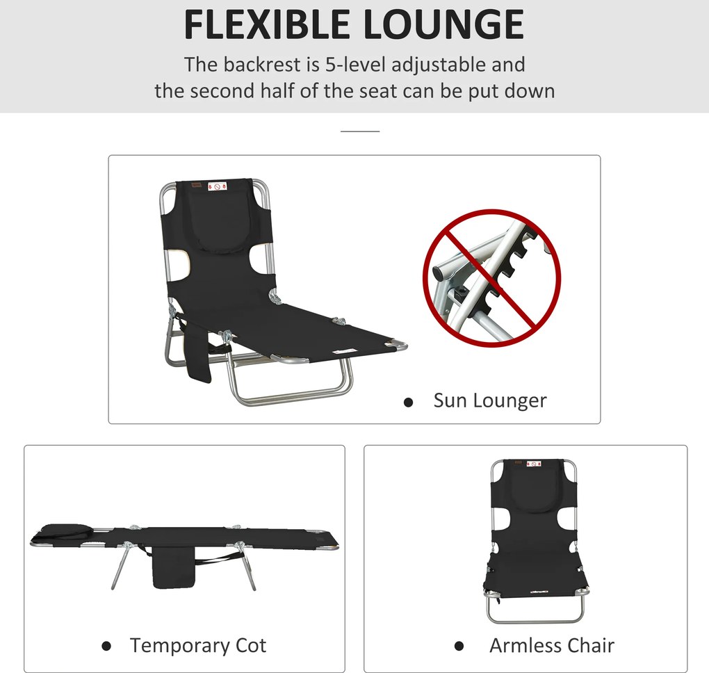 Outsunny Leżak ogrodowy, fotel leżak z wyściełanym otworem na twarz, leżanka masująca do użytku zewnętrznego, kieszeń boczna, tkanina, metal, czarny | Aosom PL