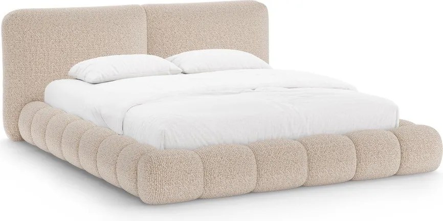 Szarobeżowe tapicerowane łóżko dwuosobowe ze schowkiem ze stelażem 200x200 cm Solange – Micadoni