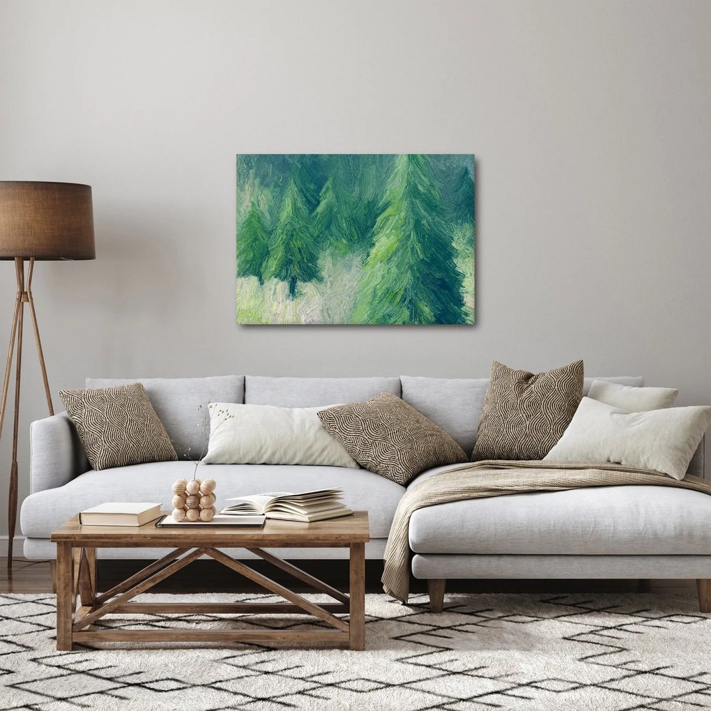 Obraz - Malowane drzewa iglaste (70x50 cm)