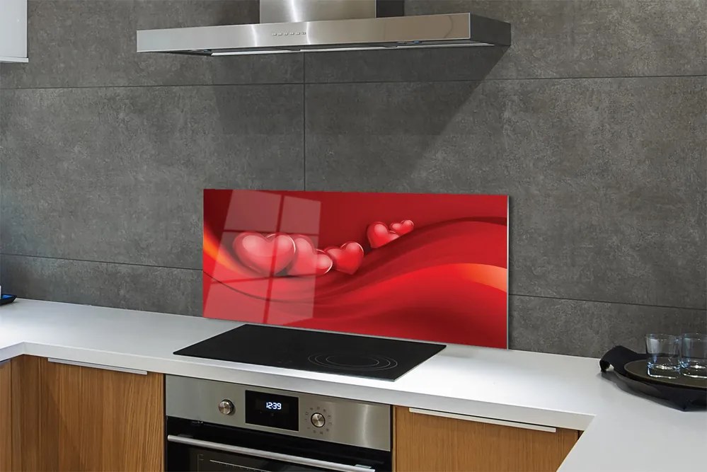 Panel szklany do Kuchni Czerwone Serca na Tle