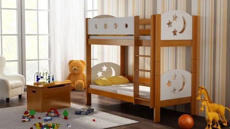 Piętrowe łóżko dla rodzeństwa z 2 szufladami olcha Boferi