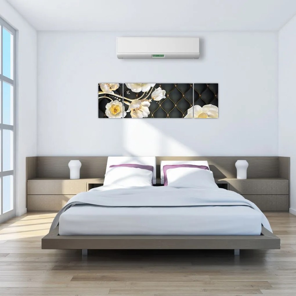 Obraz białych kwiatów róży (170x50 cm)