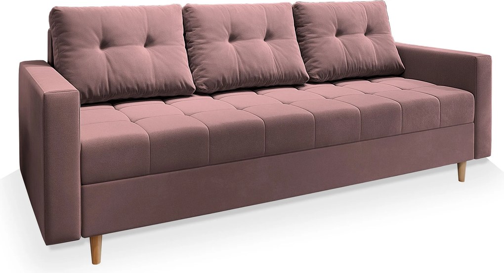 Masseno Sofa MILO z funkcją spania i pojemnikiem na pościel, Rozkładana sofa - Pudrowy róż, KRONOS 27