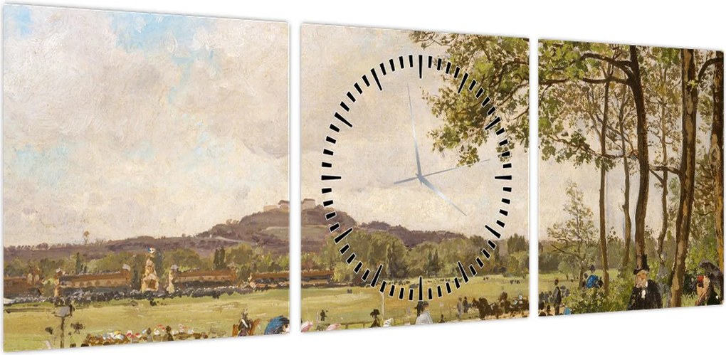 Obraz - French 19th Century, Race Course at Longchamps, reprodukcje (z zegarem) (90x30 cm)