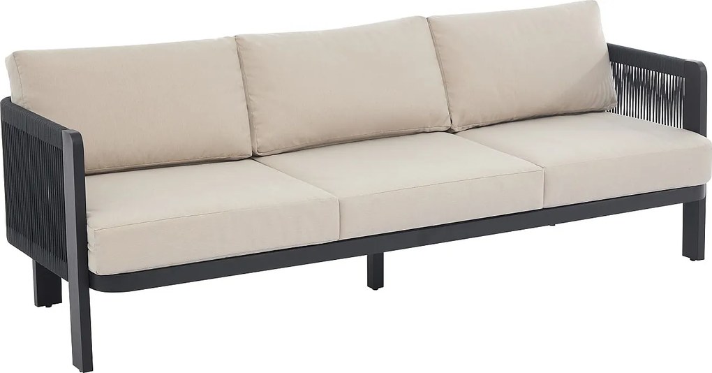 Kanapa  ogrodowa 3-osobowa z aluminium i plecionki - Czarna z beżowymi poduszkami - HELYSI od MYLIA
